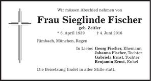Traueranzeige Sieglinde Fischer