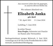 Traueranzeige Elisabeth Janka