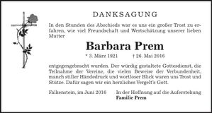 Traueranzeige Barbara Prem