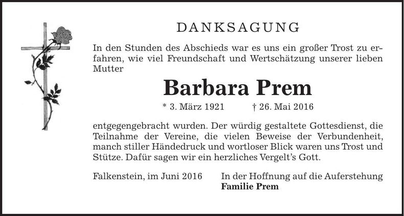 Traueranzeige Barbara Prem