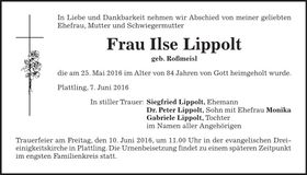 Traueranzeige Ilse Lippolt