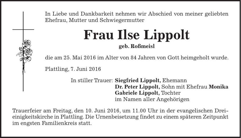 Traueranzeige Ilse Lippolt