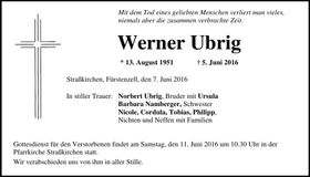 Traueranzeige Werner Ubrig