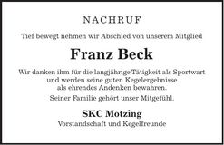 Traueranzeige Franz Beck