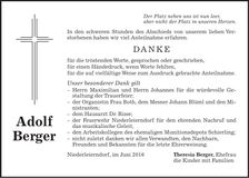 Traueranzeige Adolf Berger