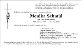 Traueranzeige Monika Schmid