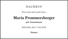 Traueranzeige Maria Prommesberger
