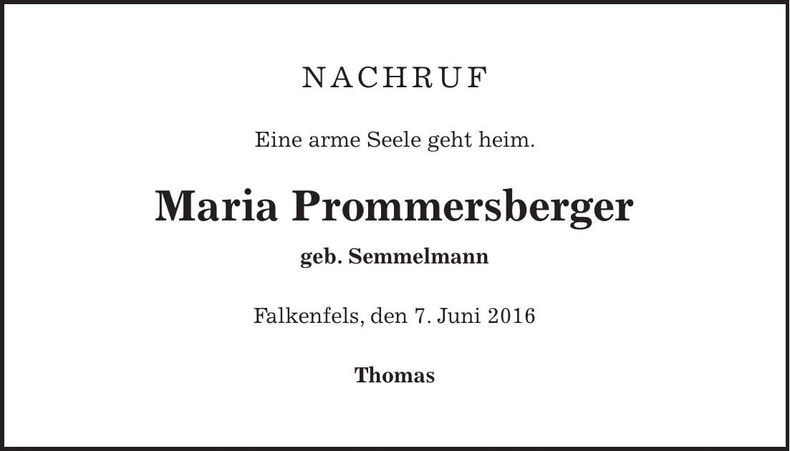 Traueranzeige Maria Prommesberger