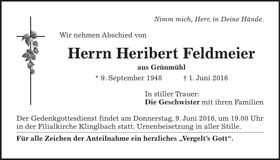 Traueranzeige Feldmeier Heribert