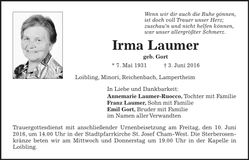 Traueranzeige Irma Laumer