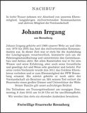 Traueranzeige Johann Irrgang