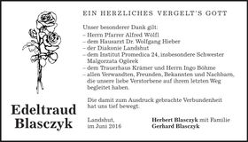 Traueranzeige Edeltraud Blasczyk