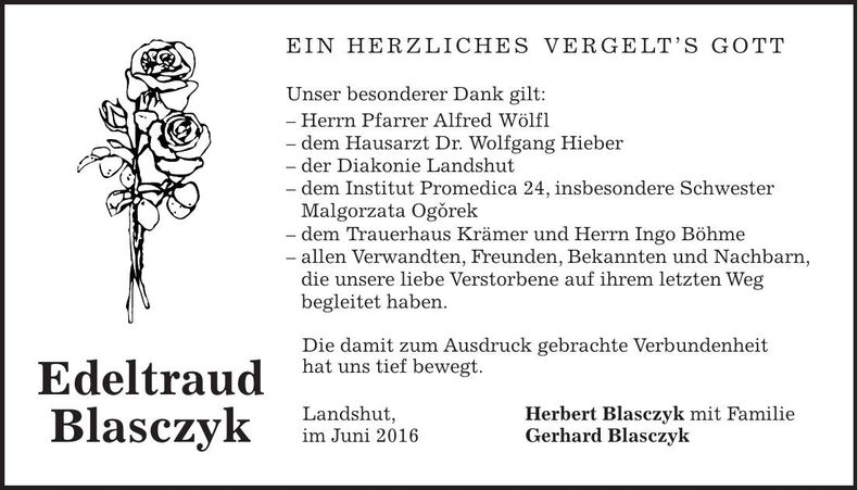 Traueranzeige Edeltraud Blasczyk