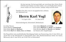 Traueranzeige Karl Vogl