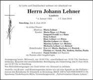 Traueranzeige Johann Lehner