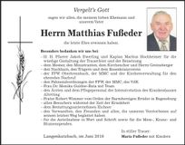 Traueranzeige Matthias Fußeder
