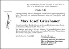 Traueranzeige Max Griesbauer