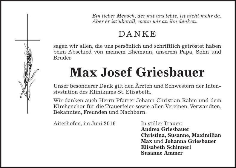 Traueranzeige Max Griesbauer