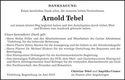 Traueranzeige Arnold Tebel