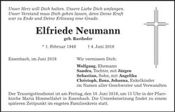 Traueranzeige Elfriede Neumann