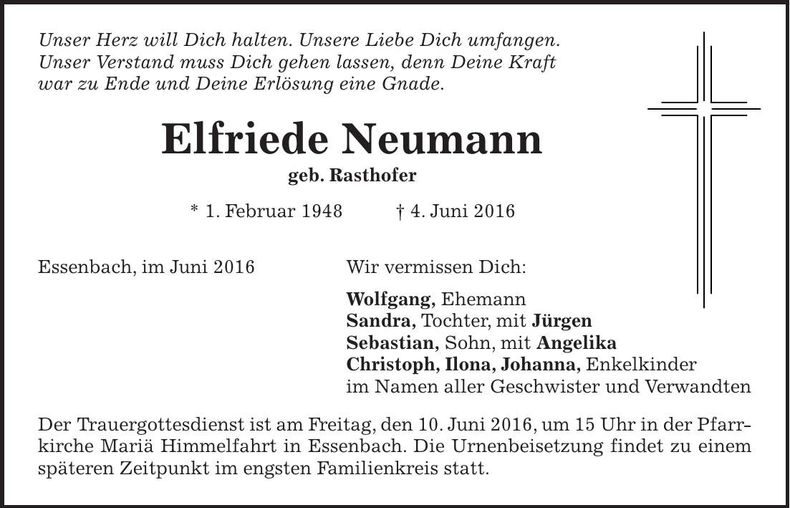 Traueranzeige Elfriede Neumann