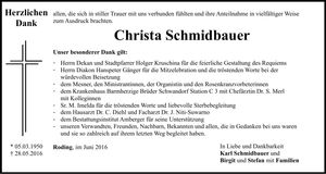 Traueranzeige Christa Schmidbauer