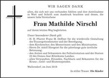 Traueranzeige Mathilde Nirschl