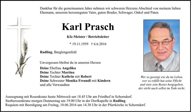 Traueranzeige Karl Prasch