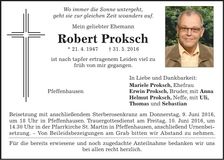Traueranzeige Robert Proksch