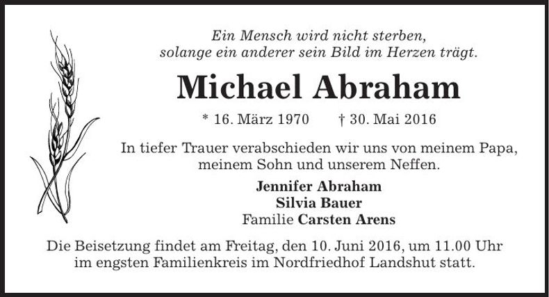 Traueranzeige Michael Abraham