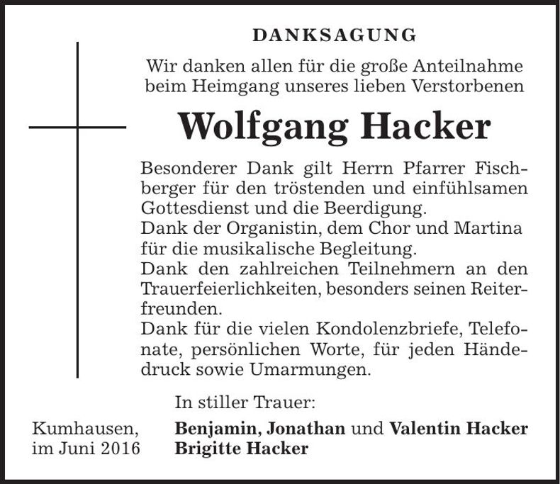 Traueranzeige Wolfgang Hacker