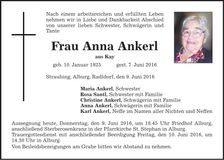 Traueranzeige Anna Ankerl