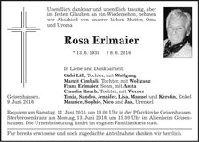 Traueranzeige Rosa Erlmaier