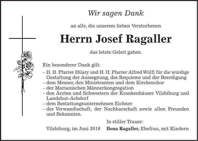 Traueranzeige Josef Ragaller