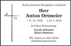Traueranzeige Anton Ortmeier