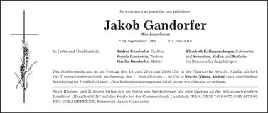 Traueranzeige Jakob Gandorfer