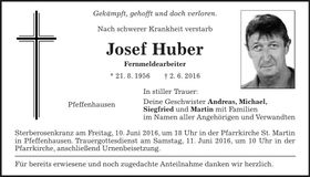 Traueranzeige Josef Huber