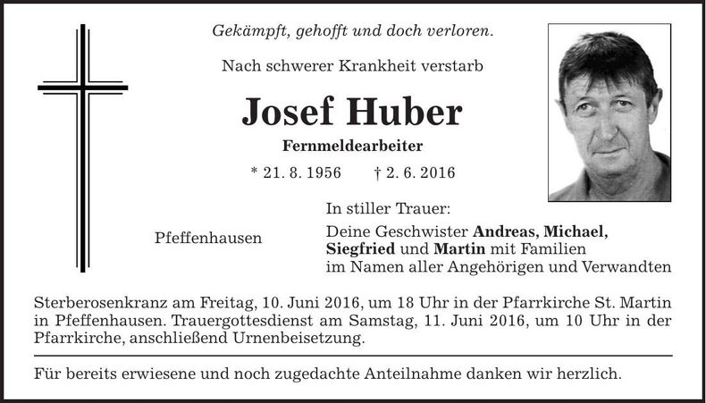Traueranzeige Josef Huber