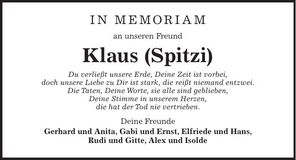 Traueranzeige Klaus Spitznagel