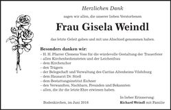 Traueranzeige Gisela Weindl