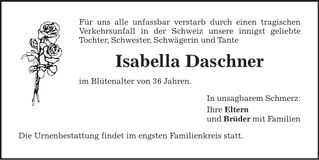 Traueranzeige Isabella Daschner