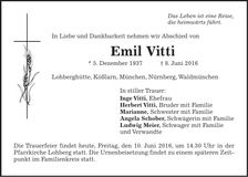Traueranzeige Emil Vitti
