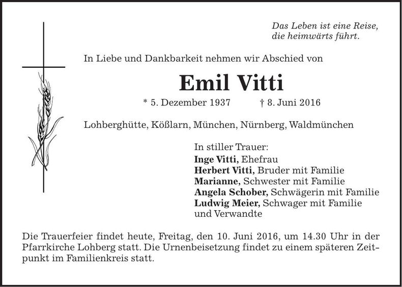 Traueranzeige Emil Vitti