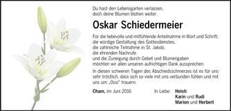 Traueranzeige Oskar Schiedermeier