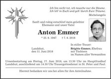 Traueranzeige Anton Emmer
