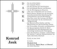 Traueranzeige Konrad Jauk