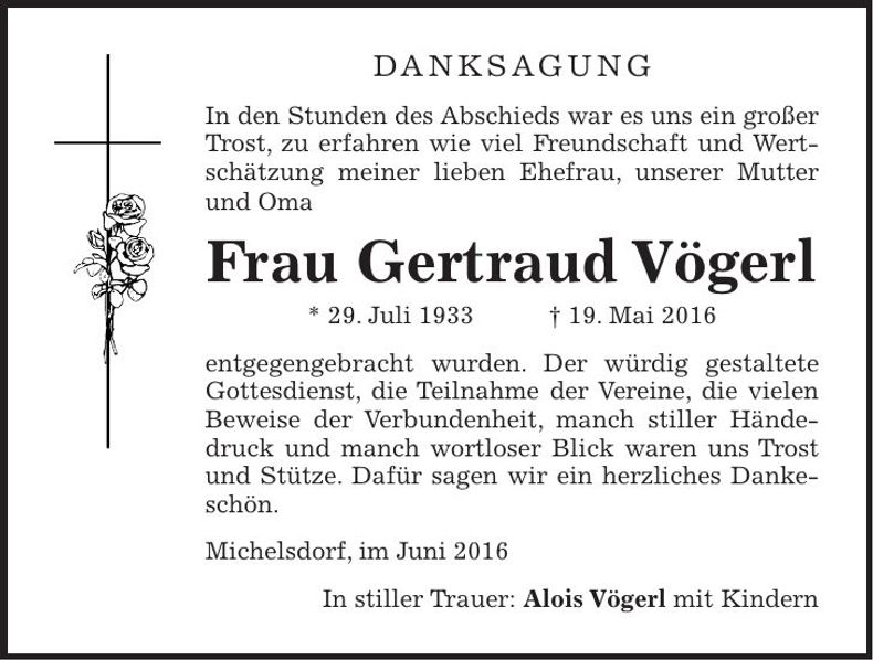 Traueranzeige Gertraud Vögerl