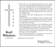 Traueranzeige Karl Winziers