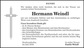 Traueranzeige Hermann Weindl