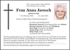 Traueranzeige Anna Jarosch